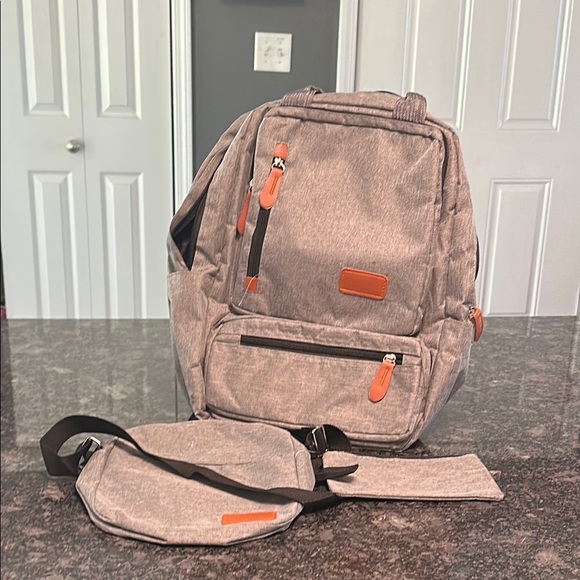 None Other - Gray and Tan Men's Backpack Set Light Gray Set of 3